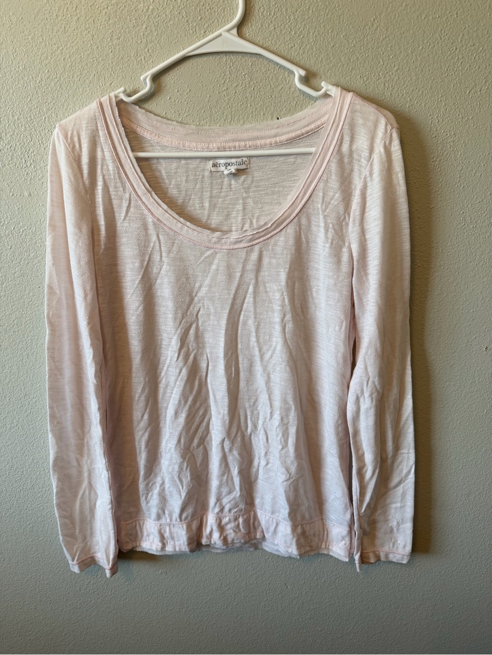 Y2K Aeropostale Scoop Neck Long Sleeve Tee Baby Pink Vintage Preppy Banded Hem